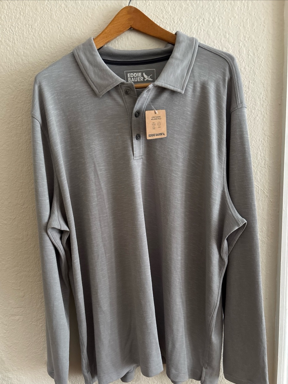 NWT Eddie Bauer Men's Long-Sleeve Polo Shirt - Gray